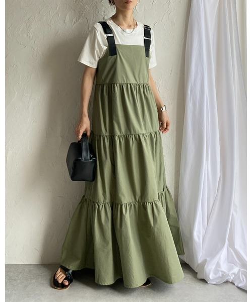 She's Closet(シーズクローゼット)の「ナイロンミリタリーボリュームフレアロングティアードジャンパースカートワンピース(ジャンパースカート・レディース・カーキ/チャコールグレー/ブラック・FREE)」の15枚目の写真