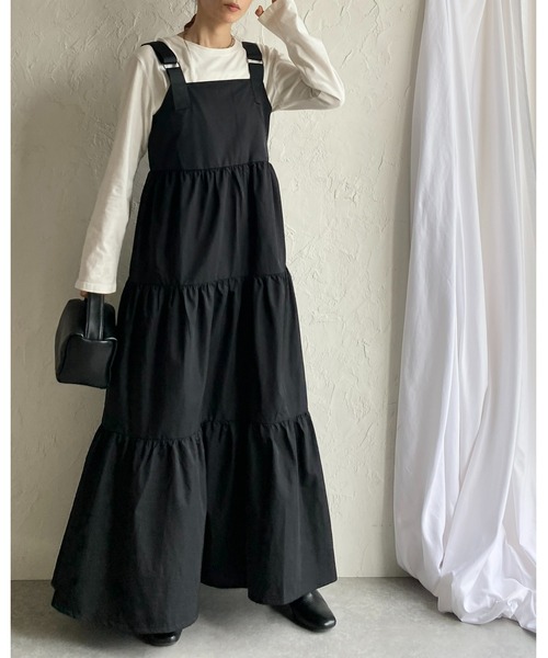 She's Closet(シーズクローゼット)の「ナイロンミリタリーボリュームフレアロングティアードジャンパースカートワンピース(ジャンパースカート・レディース・カーキ/チャコールグレー/ブラック・FREE)」の21枚目の写真