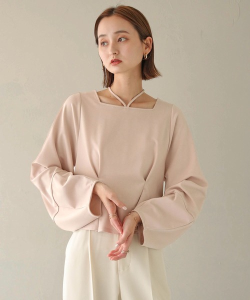 CLEIO（クレイオ）の「【CLEIO】ランタンスリーブペプラムプルオーバー（Tシャツ/カットソー・レディース・アイボリー/ブラック/ピンクベージュ・FREE）」の3枚目の写真