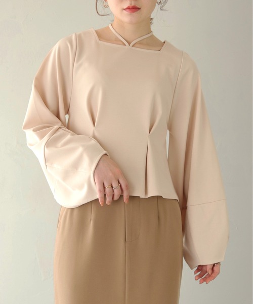 CLEIO（クレイオ）の「【CLEIO】ランタンスリーブペプラムプルオーバー（Tシャツ/カットソー・レディース・アイボリー/ブラック/ピンクベージュ・FREE）」の22枚目の写真