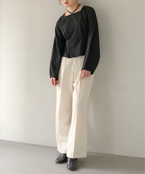CLEIO（クレイオ）の「【CLEIO】ランタンスリーブペプラムプルオーバー（Tシャツ/カットソー・レディース・アイボリー/ブラック/ピンクベージュ・FREE）」の5枚目の写真
