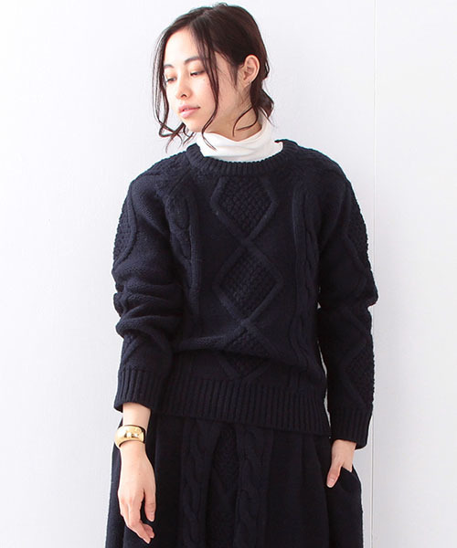 BEAMS BOY（ビームスボーイ）の「BEAMS BOY / 3ゲージ アランクルー（ニット/セーター・レディース・グレー/ナチュラル/ネイビー・ONE SIZE）」の3枚目の写真