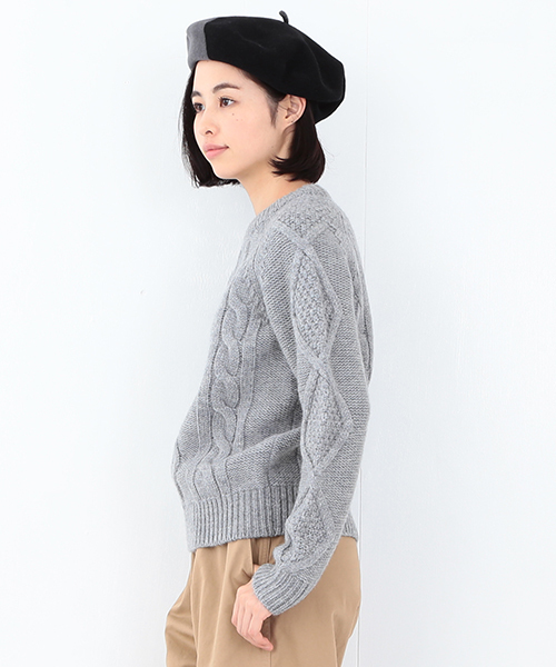 BEAMS BOY（ビームスボーイ）の「BEAMS BOY / 3ゲージ アランクルー（ニット/セーター・レディース・グレー/ナチュラル/ネイビー・ONE SIZE）」の4枚目の写真