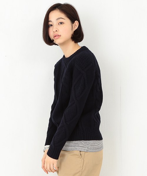 BEAMS BOY（ビームスボーイ）の「BEAMS BOY / 3ゲージ アランクルー（ニット/セーター・レディース・グレー/ナチュラル/ネイビー・ONE SIZE）」の12枚目の写真