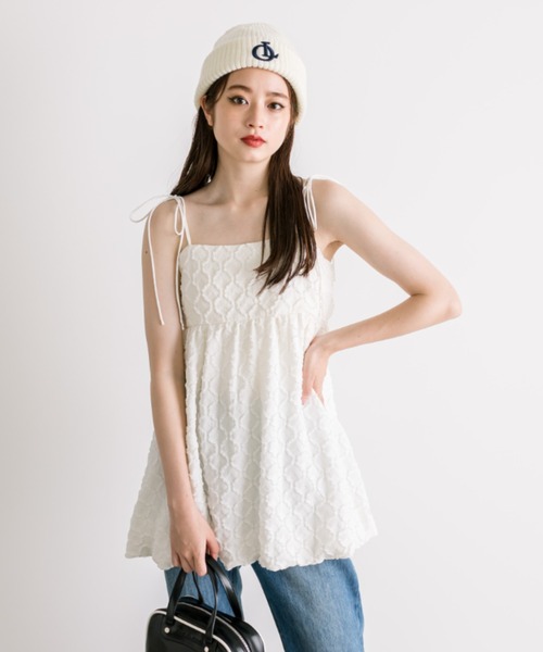 OLIVE des OLIVE（オリーブデオリーブ）の「肩リボンバルーンキャミ　1032040090（チュニック・レディース・アイボリー/ブラック/ピンク・FREE）」の7枚目の写真