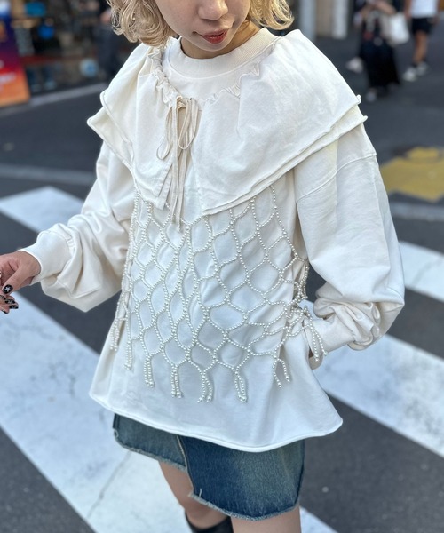 CIAOPANIC（チャオパニック）の「マルチウェイフリル付きピグメントオーバーサイズスウェット（スウェット・レディース・ライム/アイボリー/チャコールグレー・FREE）」の18枚目の写真