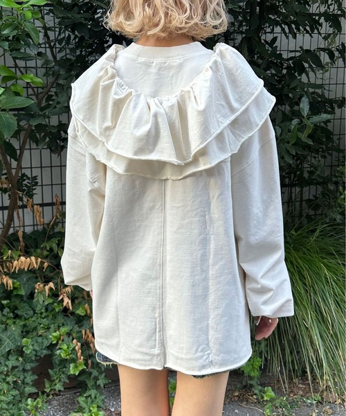 CIAOPANIC（チャオパニック）の「マルチウェイフリル付きピグメントオーバーサイズスウェット（スウェット・レディース・ライム/アイボリー/チャコールグレー・FREE）」の21枚目の写真