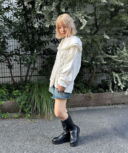 CIAOPANIC（チャオパニック）の「マルチウェイフリル付きピグメントオーバーサイズスウェット（スウェット・レディース・ライム/アイボリー/チャコールグレー・FREE）」の14枚目の写真