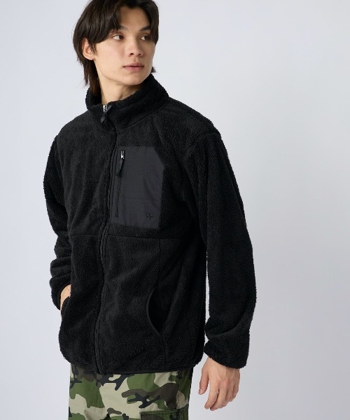 Ocean Pacific（オーシャンパシフィック）の「【OP:オーピー】ボアフリースジップジャケット　ユニセックス　ネックスタンド　ブルゾン　保温（ブルゾン・メンズ・カーキ/ブラック/ベージュ・MEDIUM/X-LARGE/LARGE）」の11枚目の写真