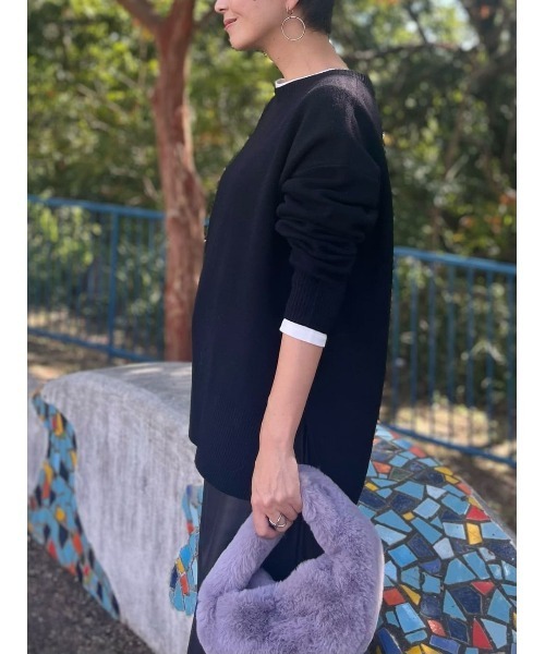 Right-on（ライトオン）の「【HONEYSUCKLE ROSE】キレイがつづくニット マシュマロタッチクルーニット（ニット/セーター・レディース・ブラック/オフホワイト・L/M）」の16枚目の写真