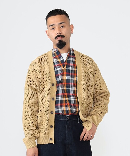 BEAMS PLUS（ビームスプラス）の「BEAMS PLUS / メッシュ アーガイル カーディガン（カーディガン/ボレロ・メンズ・ベージュ/オリーブ/カーキ・L/M/XL/S）」の7枚目の写真