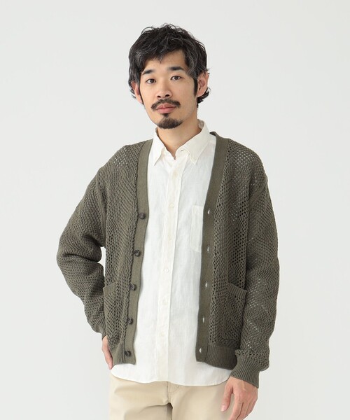 BEAMS PLUS（ビームスプラス）の「BEAMS PLUS / メッシュ アーガイル カーディガン（カーディガン/ボレロ・メンズ・ベージュ/オリーブ/カーキ・L/M/XL/S）」の5枚目の写真