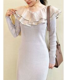 MERCURYDUO | 異素材ラッフルバックリボンニットワンピース(ワンピース)