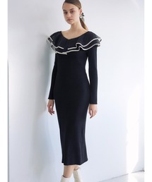 MERCURYDUO | 異素材ラッフルバックリボンニットワンピース(ワンピース)