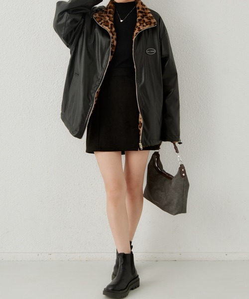 セール】ヒョウ柄リバーシブル フェイクレザー/ボアライダース