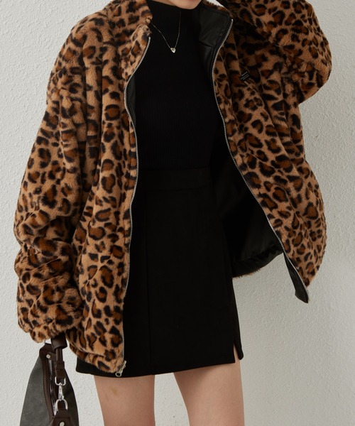 セール】ヒョウ柄リバーシブル フェイクレザー/ボアライダース