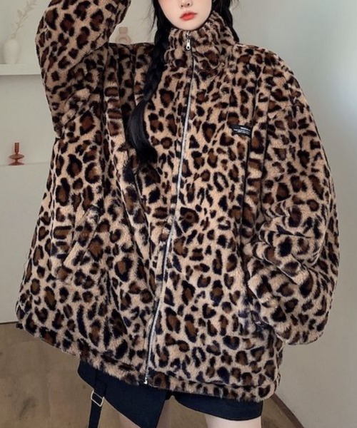 セール】ヒョウ柄リバーシブル フェイクレザー/ボアライダース