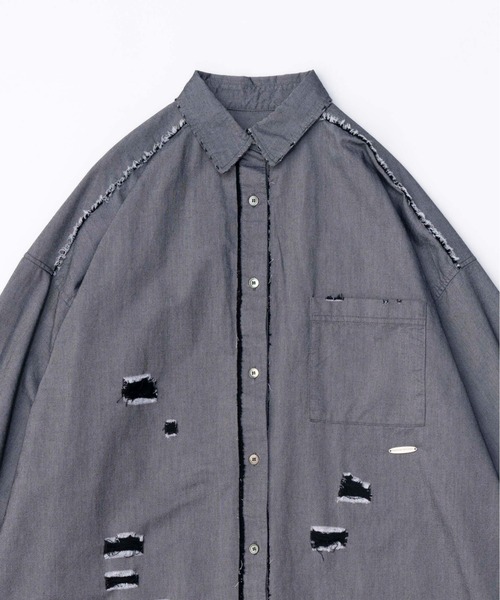 MAISON SPECIAL(メゾンスペシャル)の「Distressed Shirt/ダメージシャツ【MAISON SPECIAL/メゾンスペシャル】(シャツ/ブラウス・レディース・ブルー/グレー・FREE)」の14枚目の写真