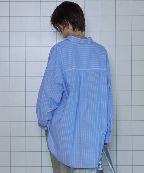 MAISON SPECIAL◆シャツ/S/ポリエステル/BLU/総柄/21212315403 MAISON SPECIAL（メゾンスペシャル）の「Box Pleated Shirt