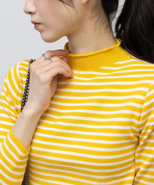 pumpkin port（パンプキンポート）の「ボーダー ハイネック プルオーバー（Tシャツ/カットソー・レディース・ベージュ/ブラウン/ホワイト/イエロー/ブラック/ブルー・M）」の21枚目の写真