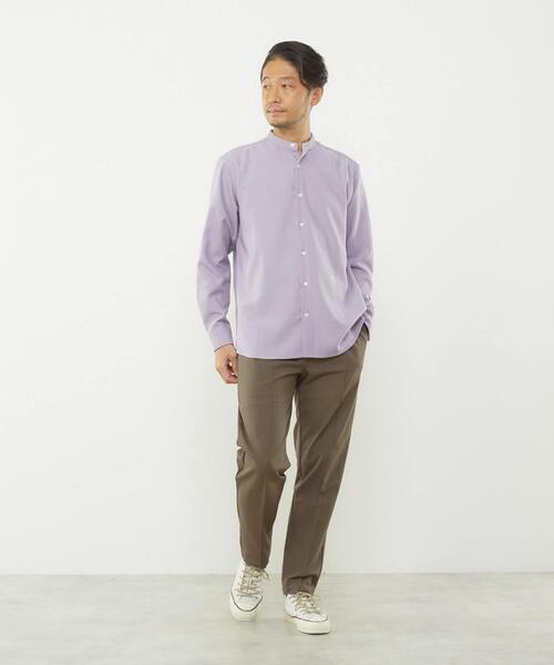 MEN'S MELROSE(メンズメルローズ)の「ウーリーバンドカラーシャツ(シャツ/ブラウス・メンズ・ラベンダー/ブルー/ネイビー/グレイッシュベージュ・4/3/2)」の12枚目の写真