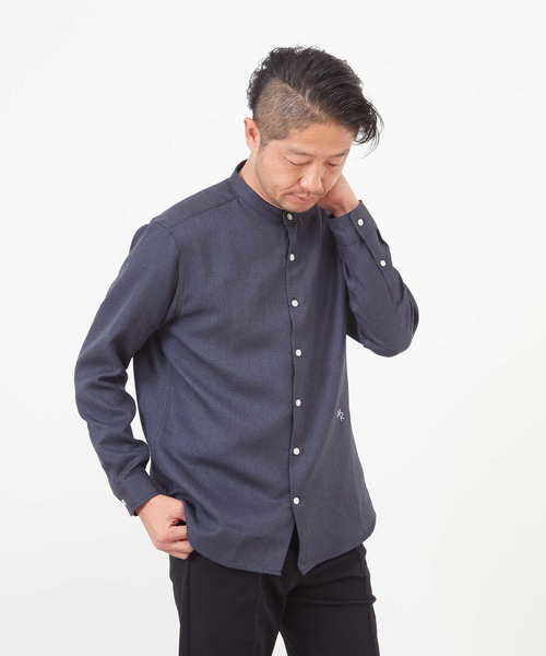 MEN'S MELROSE(メンズメルローズ)の「ウーリーバンドカラーシャツ(シャツ/ブラウス・メンズ・ラベンダー/ブルー/ネイビー/グレイッシュベージュ・4/3/2)」の19枚目の写真