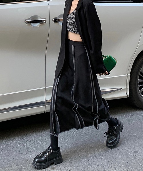 c.u.l（シーユーエル）の「ラインステッチ ロングスカート culw613（スカート・レディース・ブラック・M/L）」の5枚目の写真