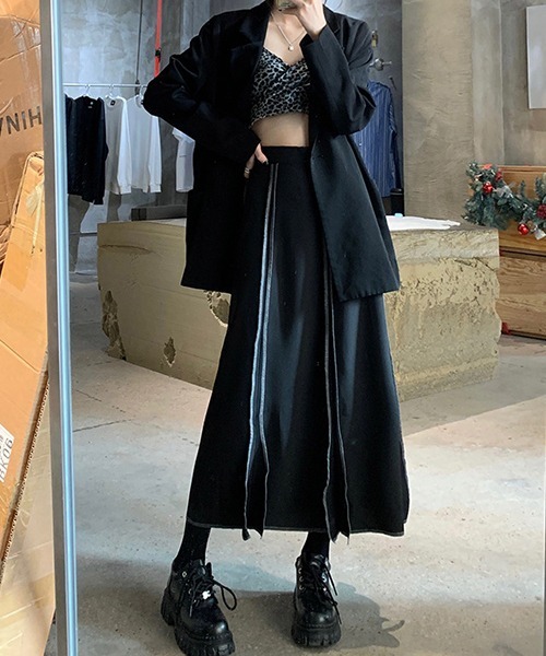 c.u.l（シーユーエル）の「ラインステッチ ロングスカート culw613（スカート・レディース・ブラック・M/L）」の8枚目の写真