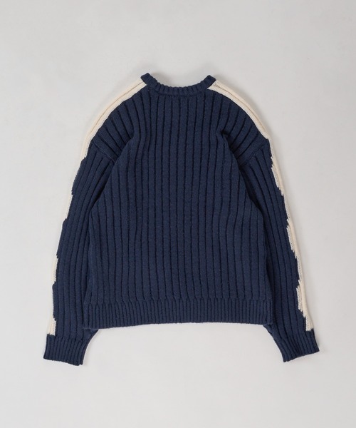 Adoon plain(アドーンプレーン)の「ウェーブライン畦編みニット(ニット/セーター・メンズ・アイボリー/ネイビー・MEDIUM/LARGE)」の8枚目の写真