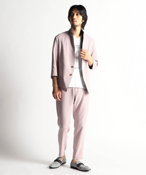 HIDEAWAYS NICOLE(ハイダウェイニコル)の「メランジウーステッド7分袖ジャケット(カバーオール・メンズ・チャコールグレー/ライトグレー/サックスブルー/ピンク・MEDIUM/LARGE/X-LARGE)」の5枚目の写真