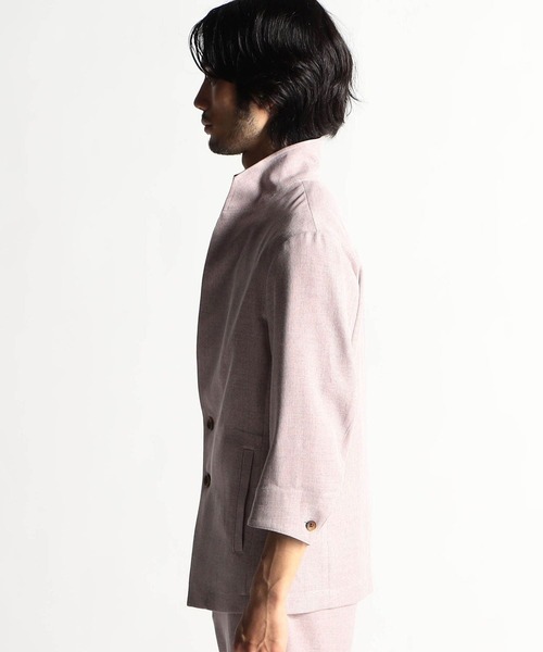 HIDEAWAYS NICOLE(ハイダウェイニコル)の「メランジウーステッド7分袖ジャケット(カバーオール・メンズ・チャコールグレー/ライトグレー/サックスブルー/ピンク・MEDIUM/LARGE/X-LARGE)」の7枚目の写真