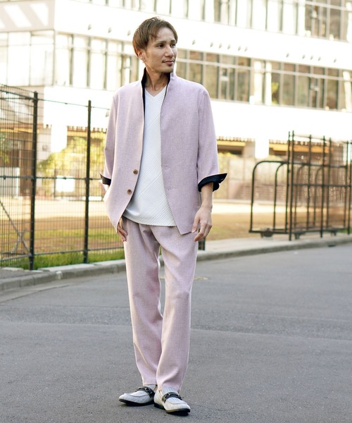 HIDEAWAYS NICOLE(ハイダウェイニコル)の「メランジウーステッド7分袖ジャケット(カバーオール・メンズ・チャコールグレー/ライトグレー/サックスブルー/ピンク・MEDIUM/LARGE/X-LARGE)」の21枚目の写真