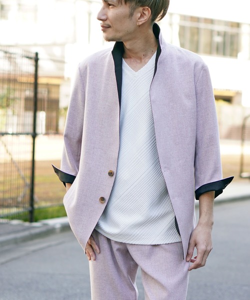 HIDEAWAYS NICOLE(ハイダウェイニコル)の「メランジウーステッド7分袖ジャケット(カバーオール・メンズ・チャコールグレー/ライトグレー/サックスブルー/ピンク・MEDIUM/LARGE/X-LARGE)」の22枚目の写真