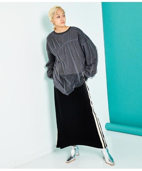 Settimissimo（セッティミッシモ）の「裏毛 チュールレイヤード ギャザーデザイン プルオーバー（スウェット・レディース・イエロー×グリーン/スミクロ・FREE）」の8枚目の写真