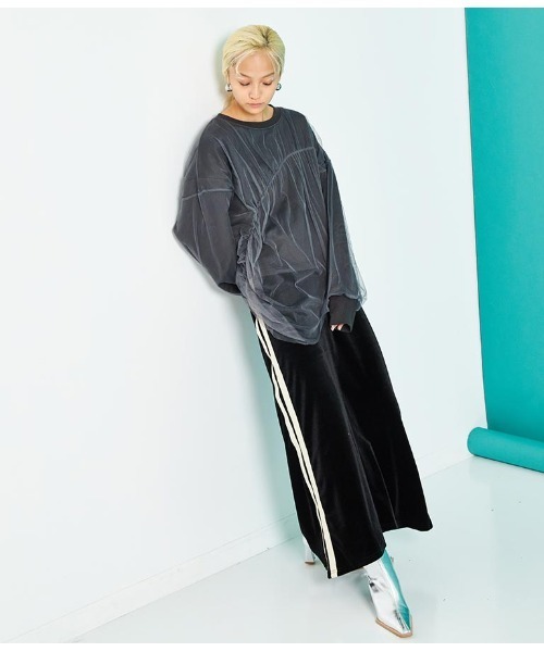 Settimissimo（セッティミッシモ）の「裏毛 チュールレイヤード ギャザーデザイン プルオーバー（スウェット・レディース・イエロー×グリーン/スミクロ・FREE）」の10枚目の写真