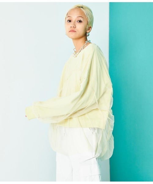 Settimissimo（セッティミッシモ）の「裏毛 チュールレイヤード ギャザーデザイン プルオーバー（スウェット・レディース・イエロー×グリーン/スミクロ・FREE）」の14枚目の写真