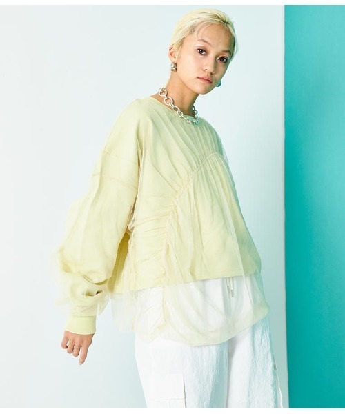 Settimissimo（セッティミッシモ）の「裏毛 チュールレイヤード ギャザーデザイン プルオーバー（スウェット・レディース・イエロー×グリーン/スミクロ・FREE）」の15枚目の写真