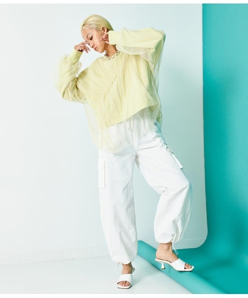 Settimissimo（セッティミッシモ）の「裏毛 チュールレイヤード ギャザーデザイン プルオーバー（スウェット・レディース・イエロー×グリーン/スミクロ・FREE）」の18枚目の写真