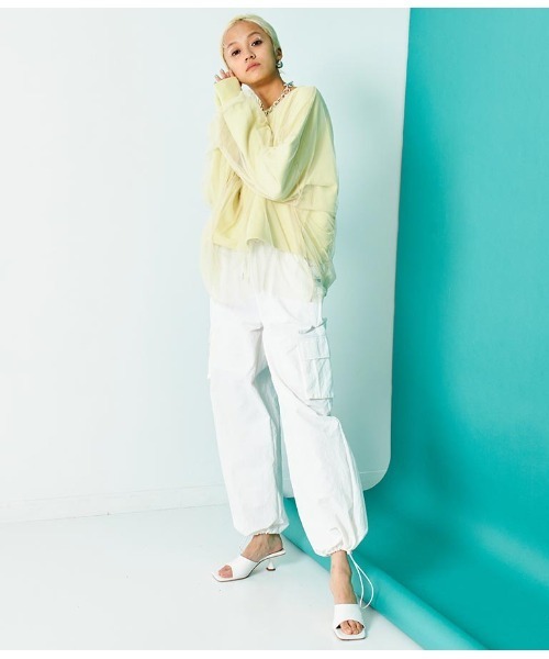 Settimissimo（セッティミッシモ）の「裏毛 チュールレイヤード ギャザーデザイン プルオーバー（スウェット・レディース・イエロー×グリーン/スミクロ・FREE）」の17枚目の写真