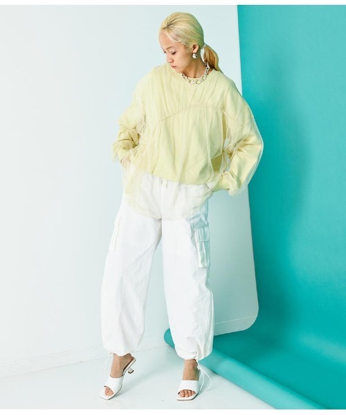 Settimissimo（セッティミッシモ）の「裏毛 チュールレイヤード ギャザーデザイン プルオーバー（スウェット・レディース・イエロー×グリーン/スミクロ・FREE）」の16枚目の写真