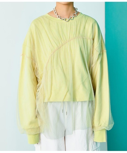 Settimissimo（セッティミッシモ）の「裏毛 チュールレイヤード ギャザーデザイン プルオーバー（スウェット・レディース・イエロー×グリーン/スミクロ・FREE）」の21枚目の写真