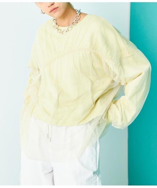 Settimissimo（セッティミッシモ）の「裏毛 チュールレイヤード ギャザーデザイン プルオーバー（スウェット・レディース・イエロー×グリーン/スミクロ・FREE）」の6枚目の写真