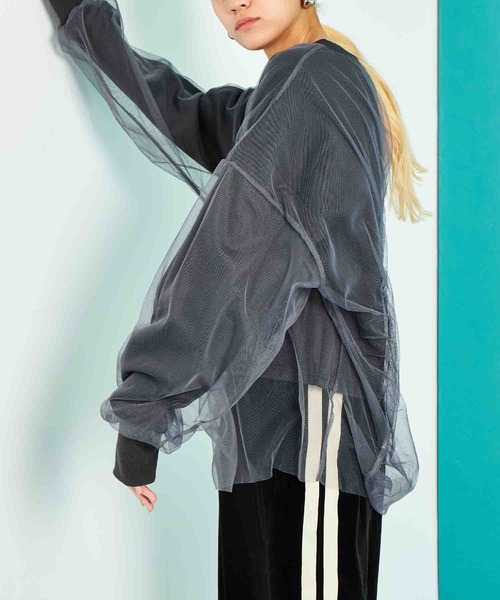 Settimissimo（セッティミッシモ）の「裏毛 チュールレイヤード ギャザーデザイン プルオーバー（スウェット・レディース・イエロー×グリーン/スミクロ・FREE）」の3枚目の写真