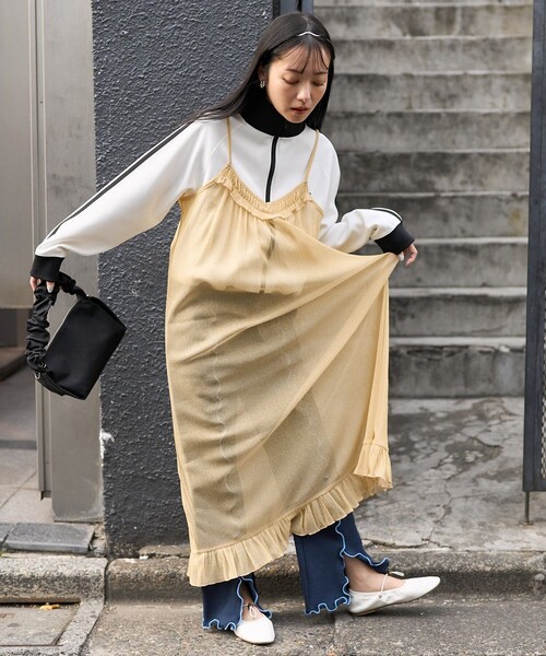 ドメスティック アーカイブ ISSEY MIYAKE ラメ プリーツキャミワンピ FREAK'S STORE（フリークスストア） ワンピース シアー ラメ キャミ