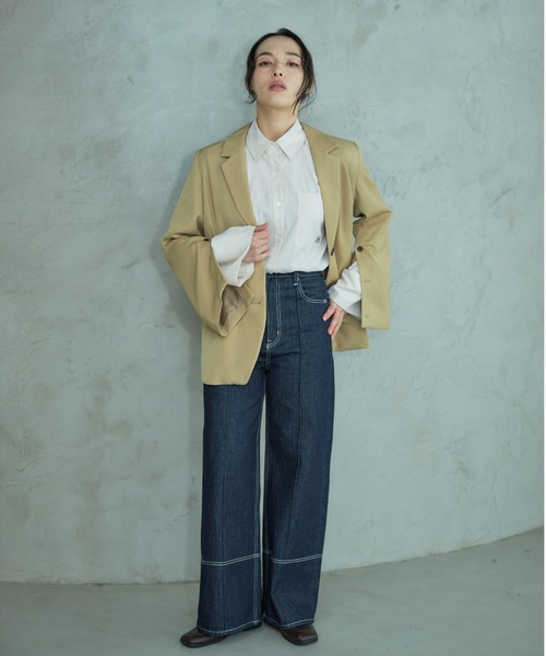 Formeque（フォルミーク）の「【Formeque】ワイドスリーブシャーリングシャツ（シャツ/ブラウス・レディース・ライトベージュ/グレー・FREE）」の4枚目の写真