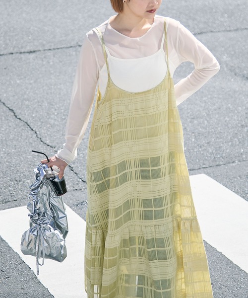 forksy.（フォルクシー）の「【forksy.】シアーチェックセットキャミワンピース（ワンピース・レディース・ブルー/ライム/ブラック・FREE）」の11枚目の写真