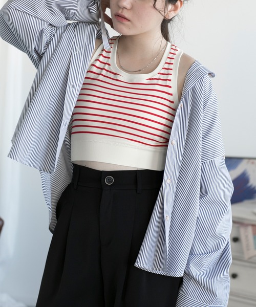 aimoha(アイモハ)の「ボーダーカップ付きタンクトップ(タンクトップ・レディース・ブラック/チョコ/レッド・SMALL/MEDIUM/LARGE)」の9枚目の写真