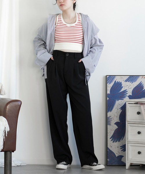 aimoha(アイモハ)の「ボーダーカップ付きタンクトップ(タンクトップ・レディース・ブラック/チョコ/レッド・SMALL/MEDIUM/LARGE)」の7枚目の写真