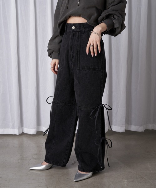 BEST SELLER】side slit denim ribbon pants – RANCLIC