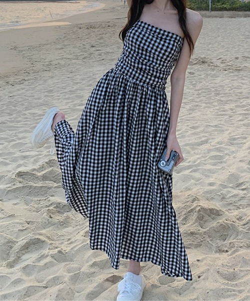 Twinkle;pm(トゥインクルピーエム)の「ギンガムチェックロングワンピース(ワンピース・レディース・ブラック×ホワイト・SMALL/MEDIUM/LARGE/X-LARGE)」の8枚目の写真